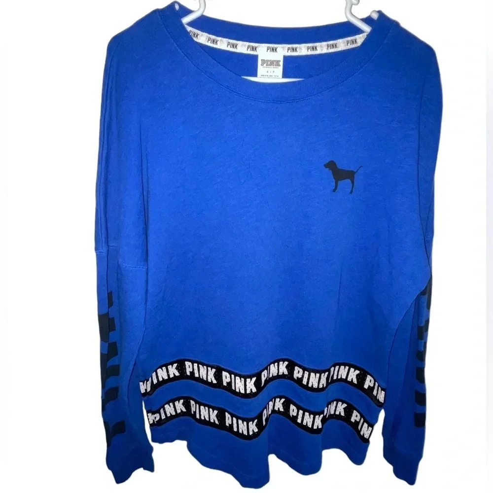 Pink Victoria's Secret Royal Blue Crewneck Sweatshirt Women's Size Small Preppy